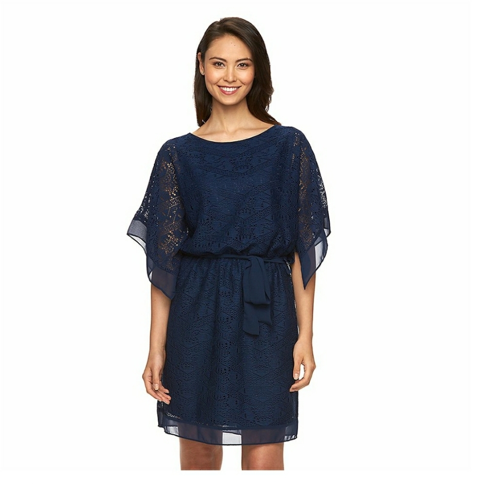 AB Studio Navy Lace Overlay Dress (L)